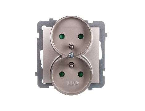 AS Gniazdo podwójne z/u z przesłonami satyna light GP-2GRZP/m/45