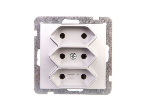 AS Gniazdo potrójne b/u 2,5A EURO srebro GP-3G/m/18