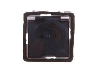 AS Gniazdo bryzgoszczelne z/u IP44 z przesłonami klapka przezroczysta srebro GPH-1GZP/m/18/d