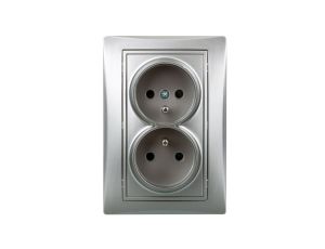 DOMO Gniazdo podwójne kompletne ochrona styków śrubowe 16A 250V srebrny 011260143 24856