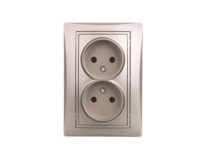 DOMO Gniazdo podwójne bez uziemienia kompletne śrubowe 16A 250V szampański 011280150 25036