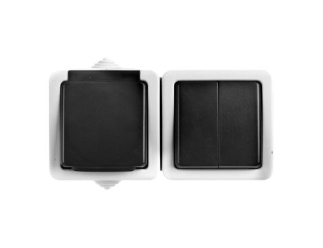 TEKNO Łącznik świecznikowy + Gniazdo z przesłoną styków 10AX/16A 250V szare IP54 25359