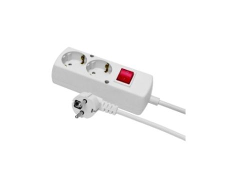 Przedłużacz z wyłącznikiem 2-gniazda z/u Schuko 16A 1,5m /H05VV-F 3x1,5/ biały PS-270S WS