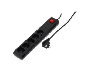 Listwa przeciwprzepięciowa PS-5PF z filtrem 5-gniazd z/u 10A 3m /OMY 3x1/ czarna