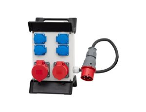 Rozdzielnica R-240 - gniazda 16A 5p, 32A 5p, 4x230V, przewód OW 5x2,5mm2-1,5m z wtyczką 16A 5p na stelażu plastikowym