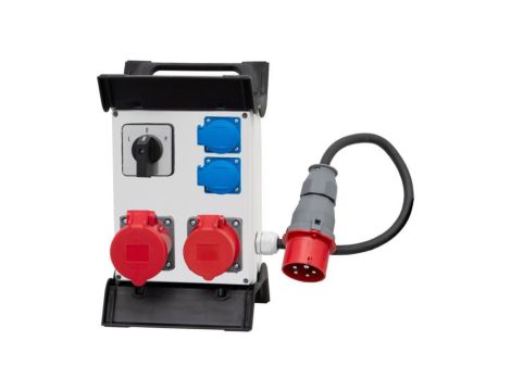 Rozdzielnica R-240 - gniazda 2x16A 5p, 2x230V, L/P, przewód OW 5x2,5mm2-1,5m z wtyczką 16A 5p na stelażu plastikowym