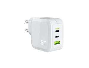 Green Cell Biała Ładowarka sieciowa 65W GaN GC PowerGan do Laptopa, MacBooka, Telefonu, Tabletu, Nintendo Switch - 2x USB-C, 1x