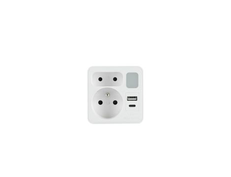 PLASTROL ROZGAŁĘŹNIK DWUKROTNY Z LAMPKĄ 1x USB + 1x USB C