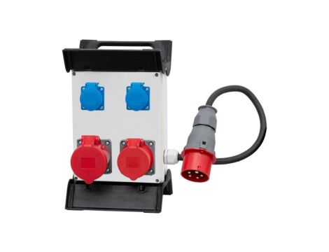 Rozdzielnica R-240 - gniazda 16A 5p, 32A 5p, 2x230V, przewód OW 5x2,5mm2-1,5m z wtyczką 16A 5p na stelażu plastikowym