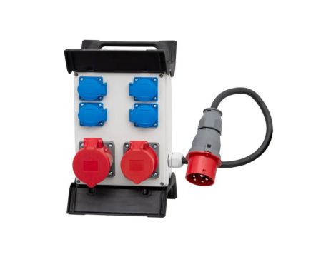 Rozdzielnica R-240 - gniazda 2x32A 5p, 4x230V, przewód OPD 5x4mm2-1,5m z wtyczką 32A 5p na stelażu plastikowym
