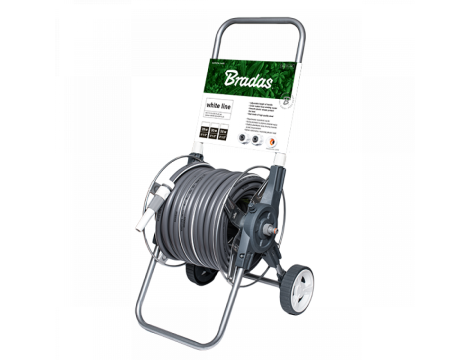 BĘBEN WÓZEK NA WĄŻ OGRODOWY ZESTAW 50mb 1/2" NA KOŁACH WHITE SILVER PLUS KARTA