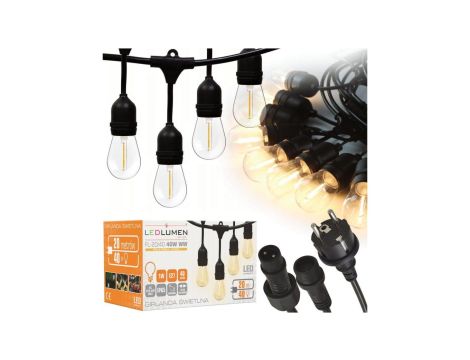 Girlanda ogrodowa 20m IP65 40xE27 LED 1W biała ciepła łańcuch świetlny