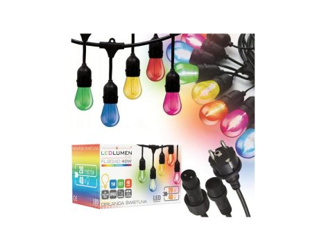 Girlanda ogrodowa 20m IP65 40xE27 LED 1W kolorowe łańcuch świetlny