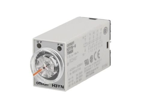 H3YN-4-24DC Przekaźnik czasowy o zakresie zliczania 0,1s10min, wyjściu typu 4PDT, napięciu zasilania 24VDC, montowany na podsta
