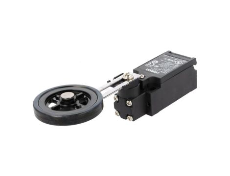 D4N-1A2H Wyłącznik krańcowy z dźwignią regulowaną o promieniu 25-89mm i rolką gumową Ø50mm, konfiguracją wyjścia NO + NC