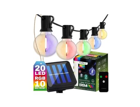 Girlanda Solarna Ogrodowa 20x LED Ozdobne Żarówki G50 10.6m 3000K RGB + Pilot EREMI LUMILED