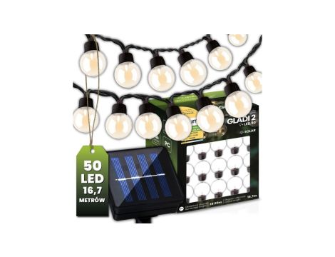 Girlanda Solarna Ogrodowa 50x LED Ozdobne Kuleczki 16.7m Ciepła 3000K GLADI 2 LUMILED