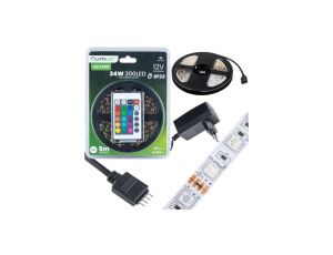 Zestaw Taśma LED Pasek 12V 24W 300LED SMD 5050 RGB 8mm 5m + Zasilacz + Pilot