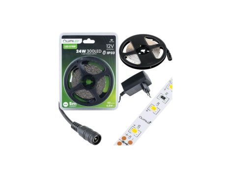 Zestaw Taśma LED Pasek 12V 24W 300LED SMD 2835 Ciepła 8mm 5m + Zasilacz