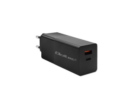 Qoltec Ładowarka GaN POWER PRO 1xUSB-C 1xUSB 100W 5-20V 1.5-5A PD Laptop Smartfon Czarna