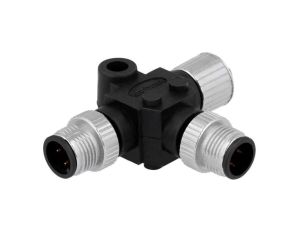 Trójnik M12 gniazdo żeński,M12 męski x2 -PIN 4 IP68 T SS-040404-MFM-TS001