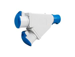 Adapter kempingowy wtyk 16A 3p przemysłowy, gniazdo 2x16A 3P przemysłowe - z uchwytem IP44