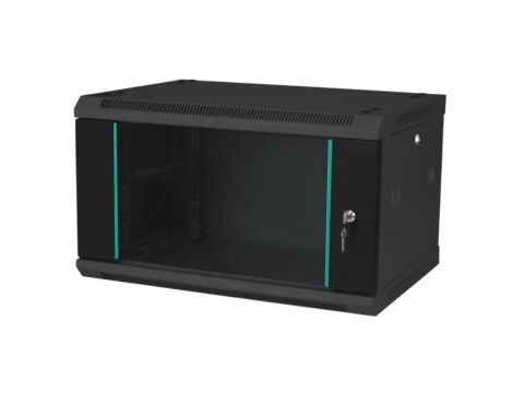 Szafka rack wisząca 19 6U 600x450, drzwi szklane, kolor czarny FLAT PACK