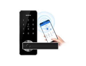 Elektroniczny zamek do drzwi SmartLock RCF MIDI sz=70mm (13,56Mhz Mifare, kod PIN, odcisk palca, Bluetooth)