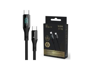 Kabel USB-C 100W, 200cm Extralink Smart Life USB Type-C to Type-C Cable Braided Czarny z wyświetlaczem LED
