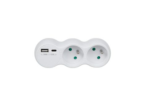 Gniazdko prądowe Maclean, rozgałęźnik z 2 gniazdami, 2x USB A/C, typu E, 2x16A, MCE339 E