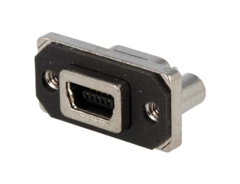 MUSBB55104 Gniazdo USB B mini MUSB na panel na PCB przykręcany THT IP67