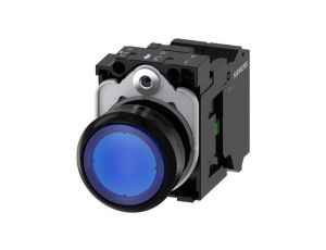 Przycisk okrągły, podświetlany, 22 mm, tworzywo, niebieski, przycisk, płaski, ze stykiem chwilowym, z uchwytem3SU1102-0AB50-3BA0