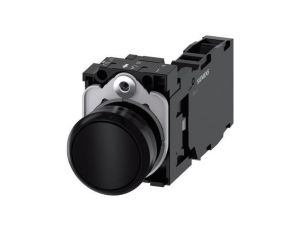 Przycisk, 22 mm, okrągły, plastikowy, czarny, przycisk, płaski, zestyk chwilowy, z uchwytem 1 NO + 1 NC 3SU1100-0AB10-1FA0