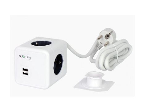 AURA line CUBE przedłużacz rozgałęźnik 4 gniazda + 2xUSB przewód 1,5m 16A/3680W