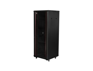 Szafa stojąca RACK 19 42U 600x800mm drzwi szklane czarna NEKU FLR + wyposażenie
