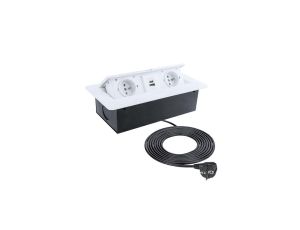 Gniazdo meblowe, blatowe 2x2P+Z 16A 230V + 1xUSB A + 1xUSB C 2,1A 5V 3m białe KOMBI BOX