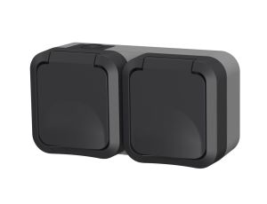 Gniazdo z uziemieniem podwójne natynkowe Aqua Pro IP55 szaro grafitowe 60325