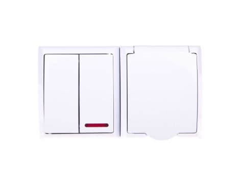 FALA Łącznik hermetyczny świecznikowy z podświetleniem + gniazdo z/u z klapką biały ZH-Ł2SG/00/w