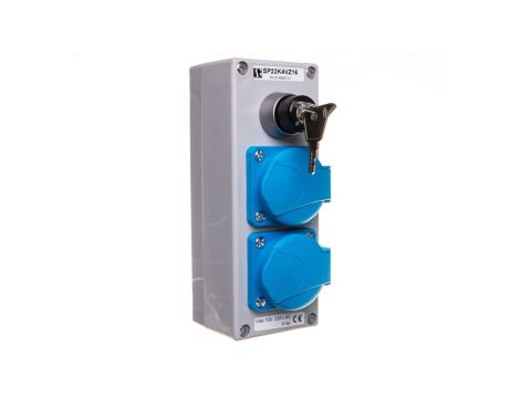 Kaseta sterownicza z przyciskiem SP22-SAA i z dwoma gniazdkami VZ16 230V SP22K4VZ1601-1