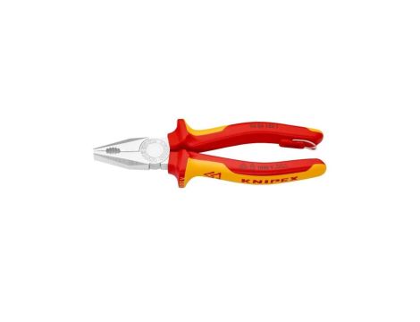 Szczypce uniwersalne VDE 180mm chromowane izolowane 1kV z zaczepem Kombinerki do chwytania i cięcia dla elektryka KNIPEX 03 06 1