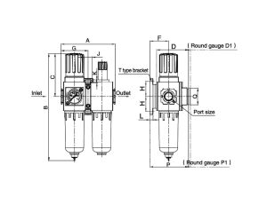 Blok przygotowania powietrza G 1/4 GW do 10 bar, regulacja 1,5-9 bar, 5 um