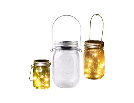 Lampa ogrodowa LED solarna wisząca LATARENKA SŁOIK 3000K szklana GOLDLUX (Polux)
