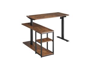 Biurko podnoszone elektrycznie Ergo Office, max wys. 121cm, max - 70 kg, z blatem i półkami, do pracy stojąco siedzącej, brąz ru