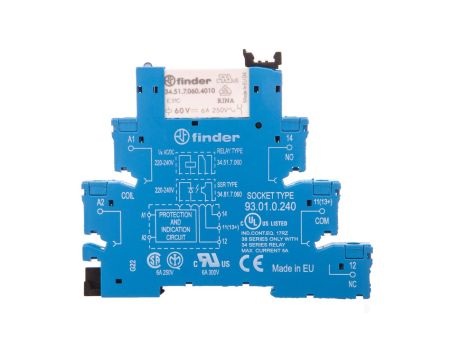 Przekaźnikowy moduł sprzęgający 6,2mm, 1P 6A 220-240V AC/DC, styki AgSnO2, zaciski śrubowe, szyna DIN 38.51.0.240.4060