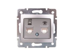 DOMO Gniazdo teleinformatyczne RJ45 Cat 6+RJ11 srebrne 011440043 24876