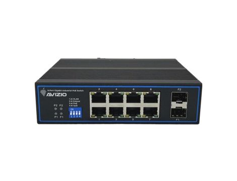 Niezarządzalny przełącznik przemysłowy (switch) 10xRJ45 - 8 portów RJ45 PoE+ 1Gb/s + 2 porty SFP Uplink 1Gb/s AVIZIO