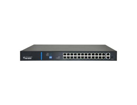 Niezarządzalny przełącznik (switch) 24 porty RJ45 PoE+ 100Mb/s + 2 porty RJ45 Uplink 1Gb/s AVIZIO