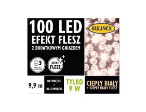 Lampki Bulinex 100led biały ciepły/biały ciepły 9,90m flesz z dodatkowym gniazdem sznur