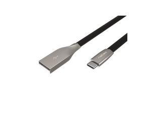 Kabel USB 2.0 A / USB typ-C (wtyk / wtyk) płaski czarny 1m