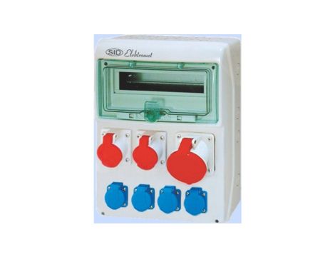 Rozdzielnica RSS-04 okienko 12 modułów okablowana 1x63A 3P+N+Z 400V, 2x16A 3P+N+Z 400V, 4x16A 2P+Z 250V IP44 942042